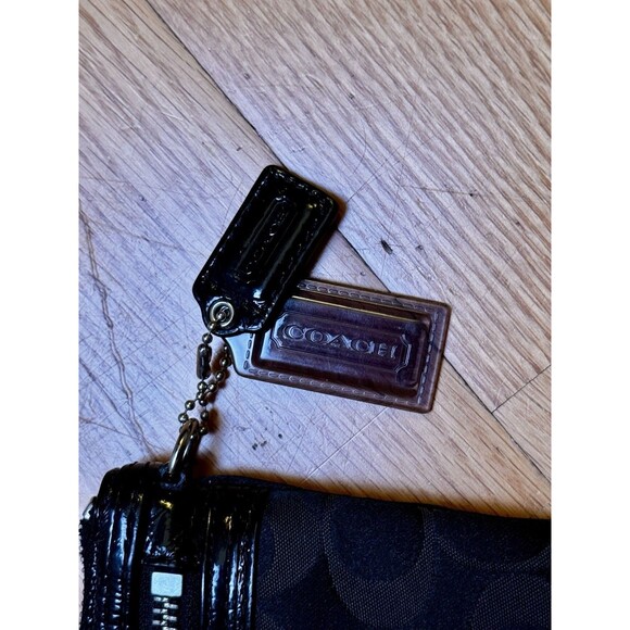 Coach Poppy Signature Monogram Wristlet Clutch Purse Wallet Silver Black Brown - Picture 3 of 16